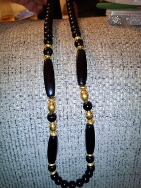 Napier Vintage Black and Gold Bead Necklace
